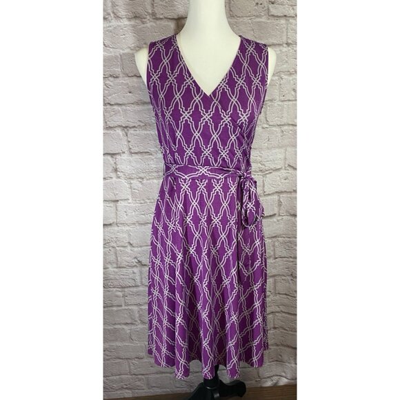 41 Hawthorn Medium Purple Gray Kassidy Wrap Fit Flare Geometric Dress 054 - Picture 4 of 15